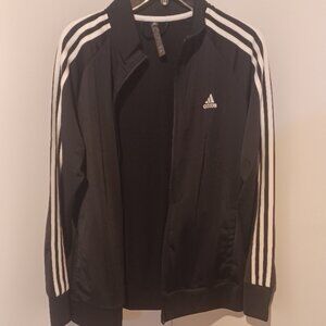 NEW Plus Adidas Sporty Striped Black/White Zip Up Mock Neck 2 Pocket Jacket 1X